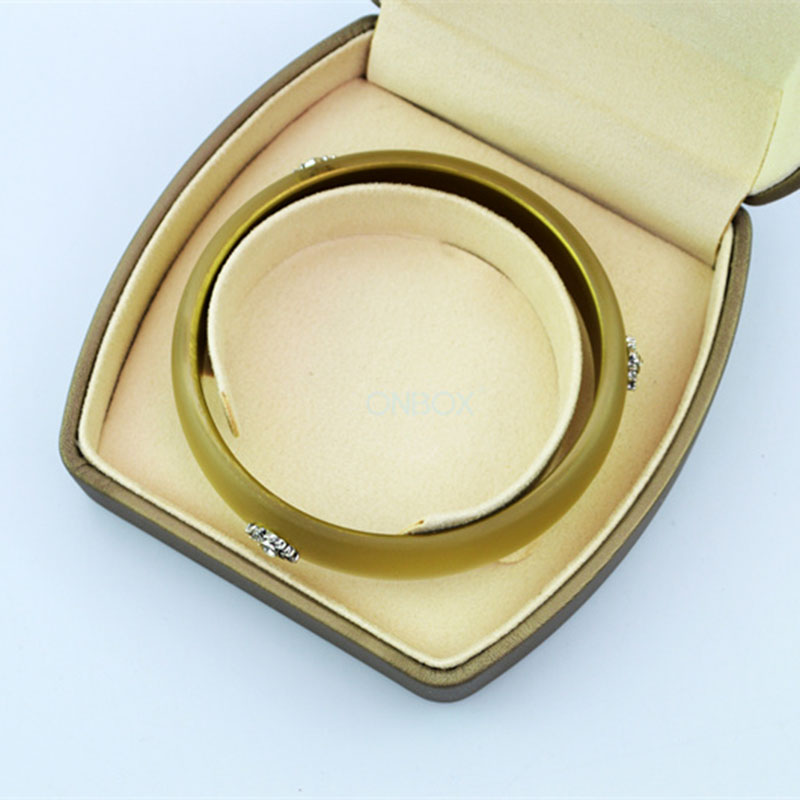 Luxury Jewellery Packaging Boxes In High End Gold Color PU For Women Bangle , Wholesale Customized Gift Box