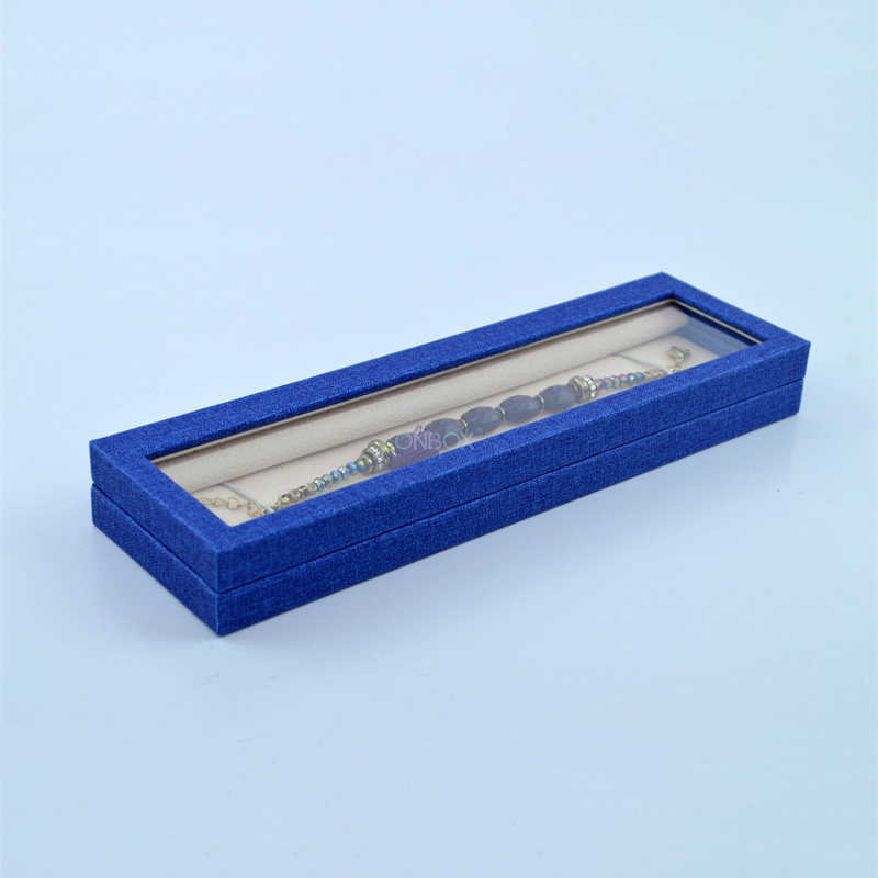 Blue PU Leather Jewelry Boxes With Transparent PVC Window