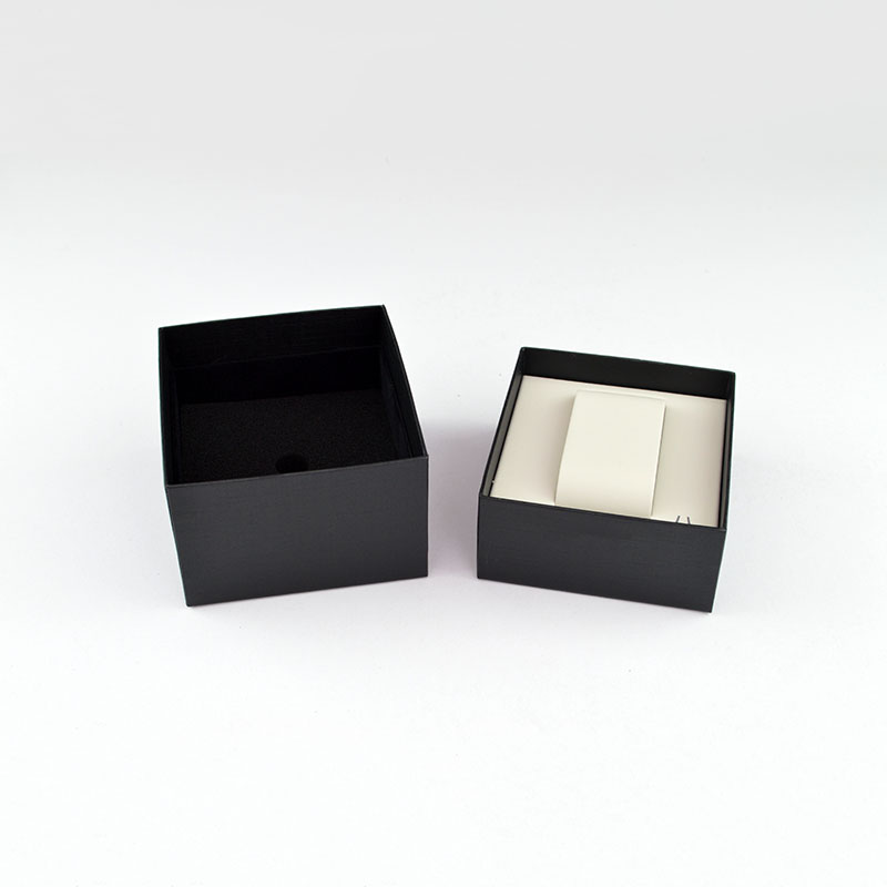Black Cardboard Watch Box with C - Ring for Single Men's Watch - Custom Logo on Black Paper