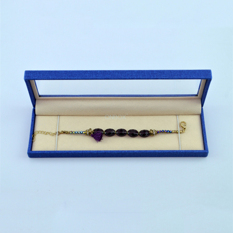 Blue PU Leather Jewelry Boxes With Transparent PVC Window