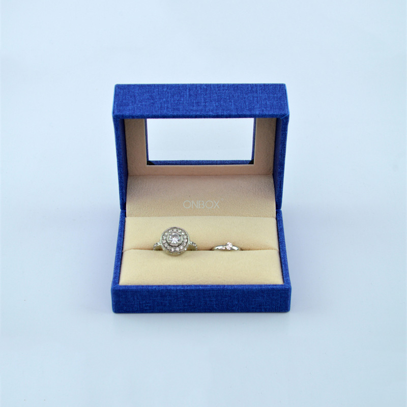 PU Leather Pandora Jewelry Box For 2 Finger Rings / Big Ring With Trasparent Window On Top