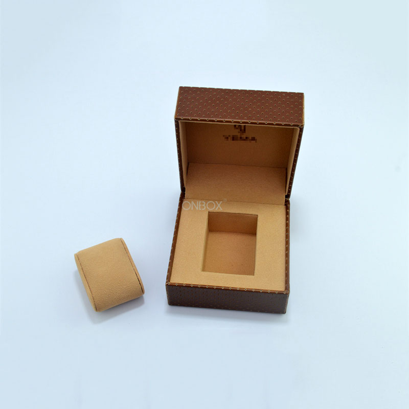 Luxury Brown Faux Leather Watch Box With Hard Pillow , Customized Available For Men's Watch
