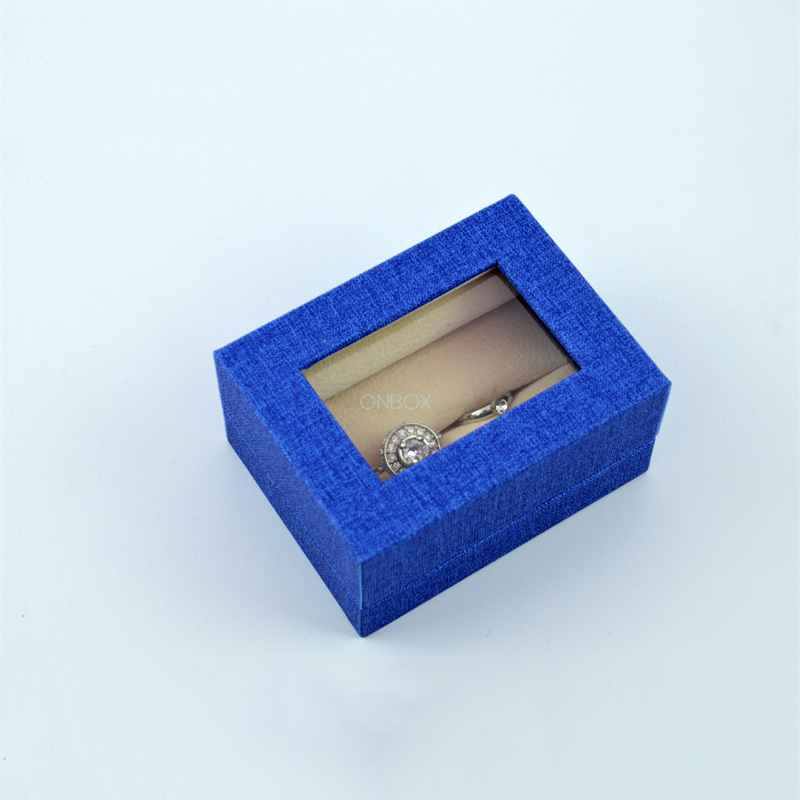 PU Leather Pandora Jewelry Box For 2 Finger Rings / Big Ring With Trasparent Window On Top