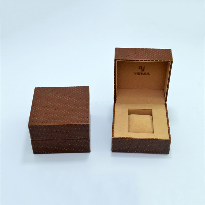Luxury Brown Faux Leather Watch Box With Hard Pillow , Customized Available For Men's Watch