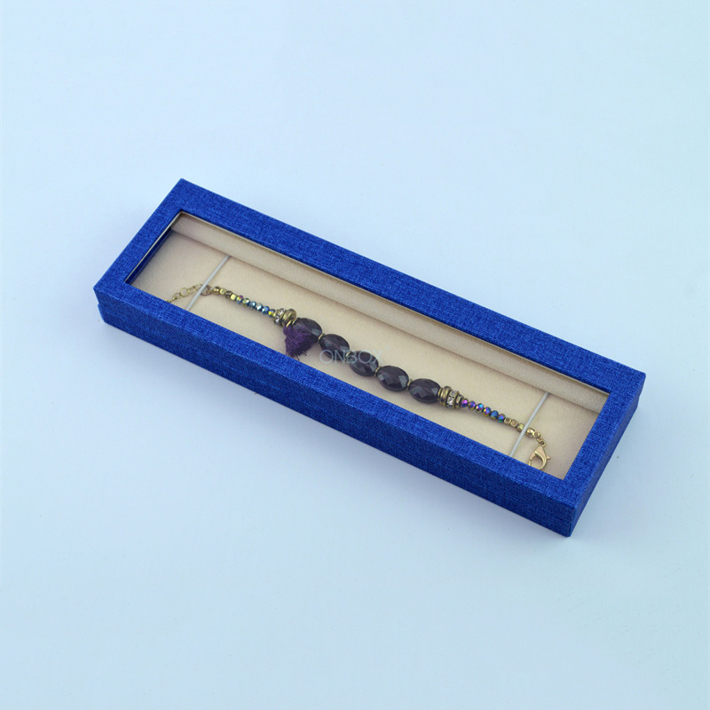 Blue PU Leather Jewelry Boxes With Transparent PVC Window