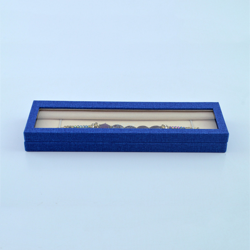 Blue PU Leather Jewelry Boxes With Transparent PVC Window