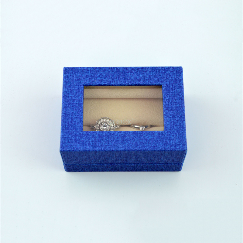 PU Leather Pandora Jewelry Box For 2 Finger Rings / Big Ring With Trasparent Window On Top