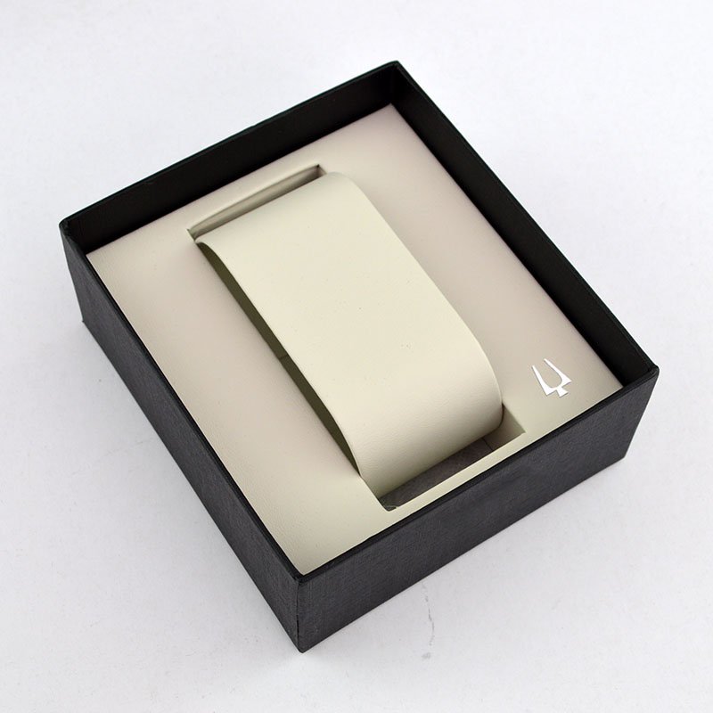 Black Cardboard Watch Box with C - Ring for Single Men's Watch - Custom Logo on Black Paper