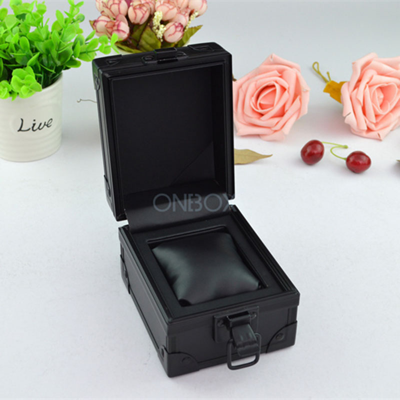 Black Aluminium Watch Box - Luxury Single Watch Storage Case with Lock