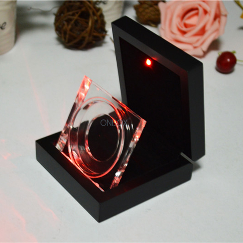 Luxury Black Wooden LED Coin Box - Acrylic Display Case for Coin Collection & Gifting