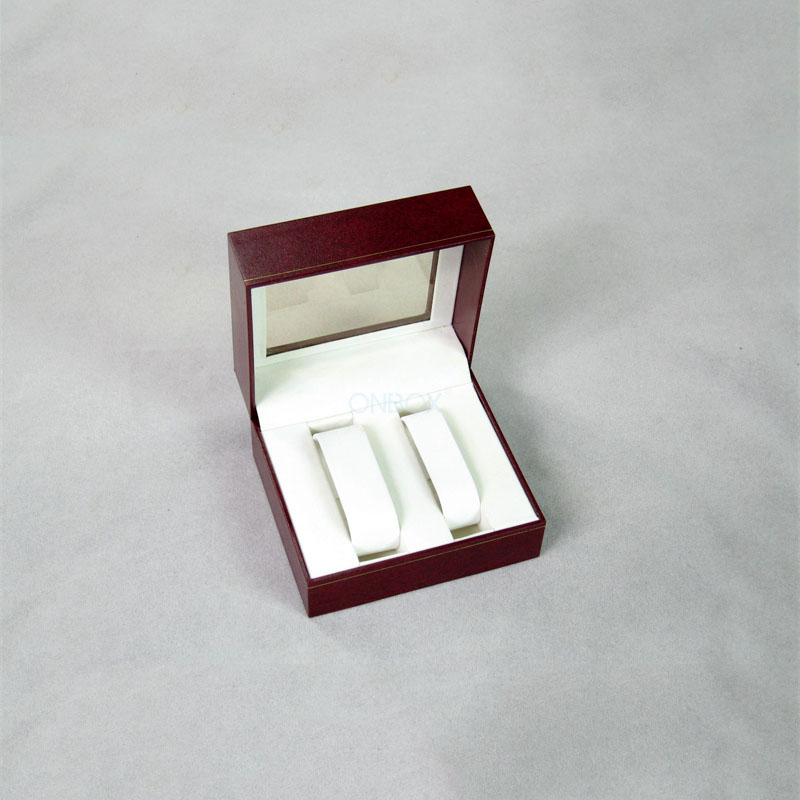Red Leatherette Watch Box with Transparent Window - Double Watch Storage & Custom Logo
