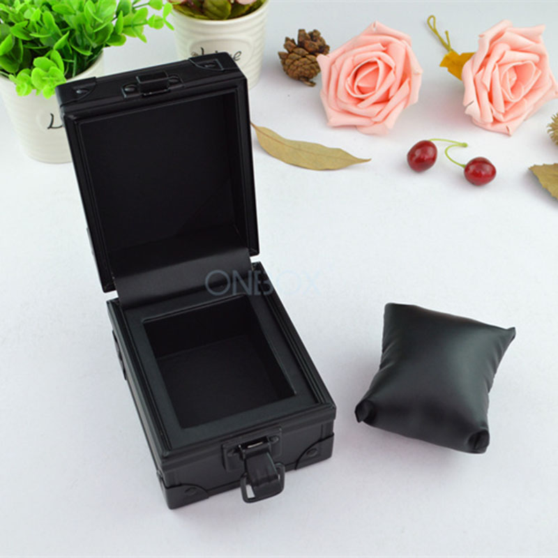 Black Aluminium Watch Box - Luxury Single Watch Storage Case with Lock