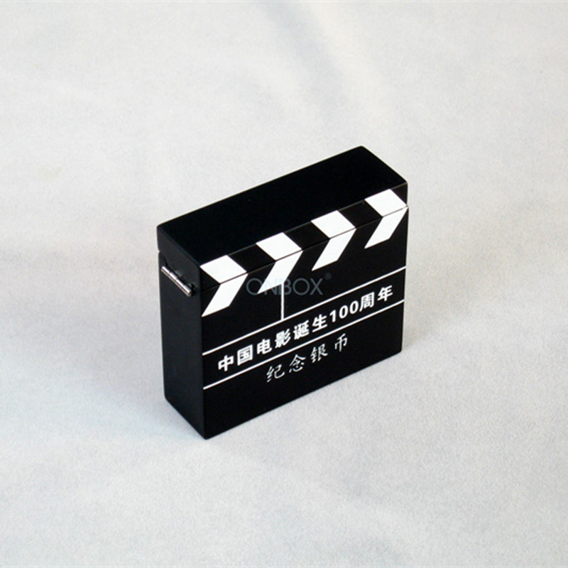 Matt Finish Wooden Coin Box with Movie Clapperboard Design - Customizable Coin Display Case