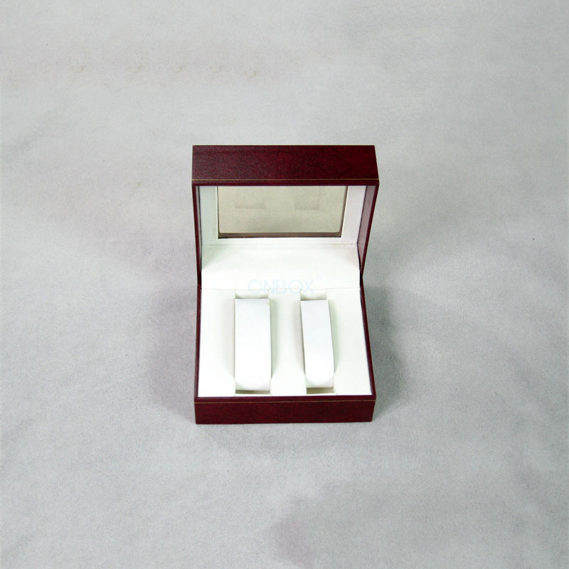Red Leatherette Watch Box with Transparent Window - Double Watch Storage & Custom Logo