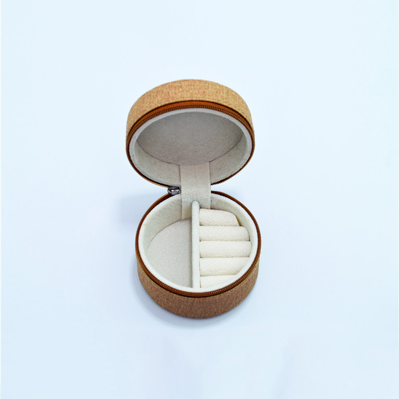 Luxury Brown PU Zipper Jewelry Box - Custom Round Jewelry Organizer for Travel & Gifting