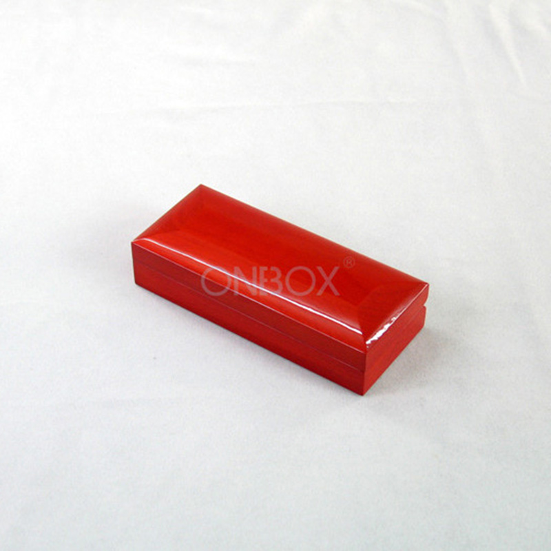 High - Gloss Red Wooden Pen Box with Elegant Arched Top - Gift Box for Pens & Jewelry