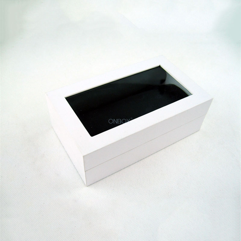 White Cardboard Ladies Watch Box with C - Ring Insert - Transparent Window Paper Gift Box