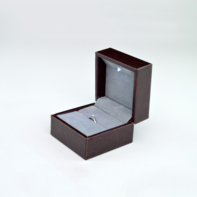 Luxury Brown PU LED Ring Box - Custom Jewelry Box for Proposal & Engagement Rings