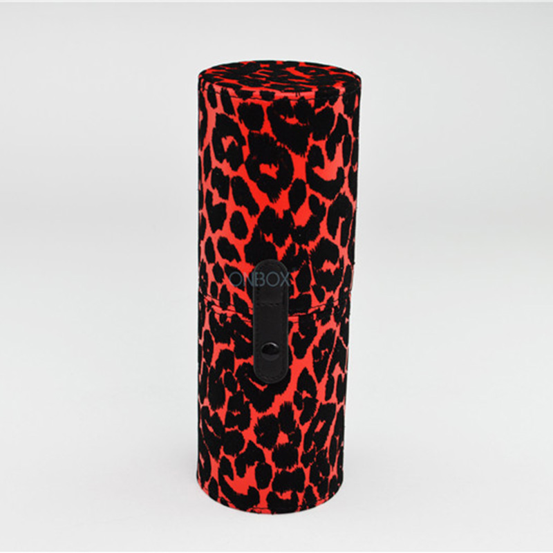 Bold Red & Black Leopard Print Cosmetic Tube Box - Custom PU Makeup Brush Storage Case