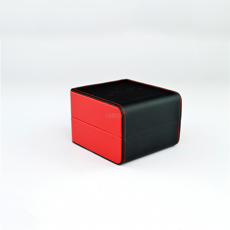 Luxury Two - Color Red & Black PU Watch Box - Custom Leather Watch Case with Removable Pillow