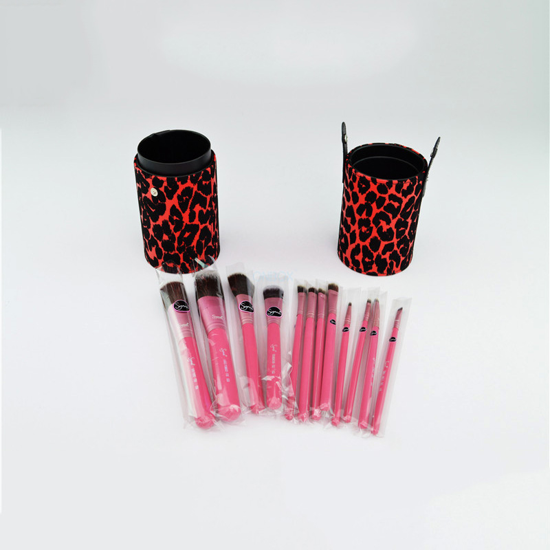 Bold Red & Black Leopard Print Cosmetic Tube Box - Custom PU Makeup Brush Storage Case