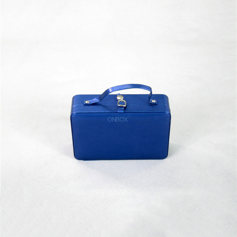 Glossy Blue PU Cosmetic & Gift Box - Travel Jewelry & Beauty Storage Case with Mirror