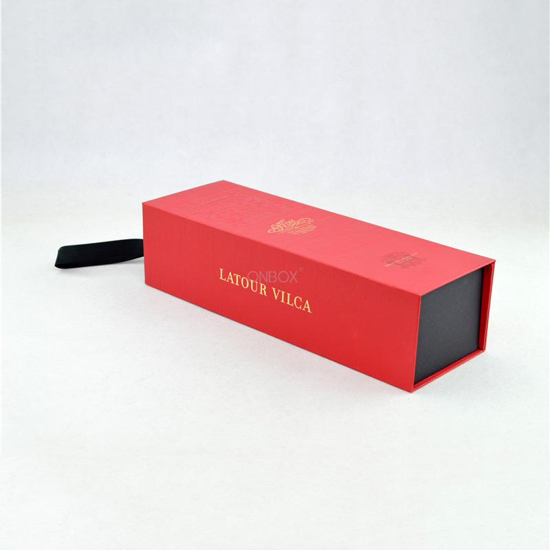 Wine Red Leatherette Foldable Wine Box - Premium Single Bottle Wine Gift Box with Carry Strap