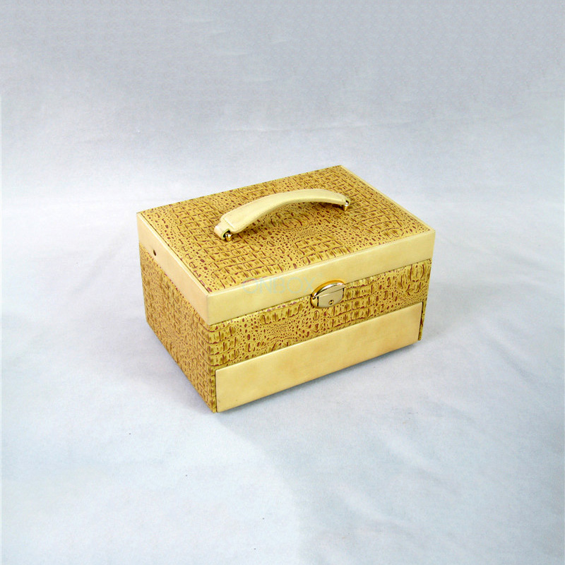 Luxury Brown Crocodile-Print PU Jewelry Case - Multi-Tiered Jewelry Storage Box with Mirror