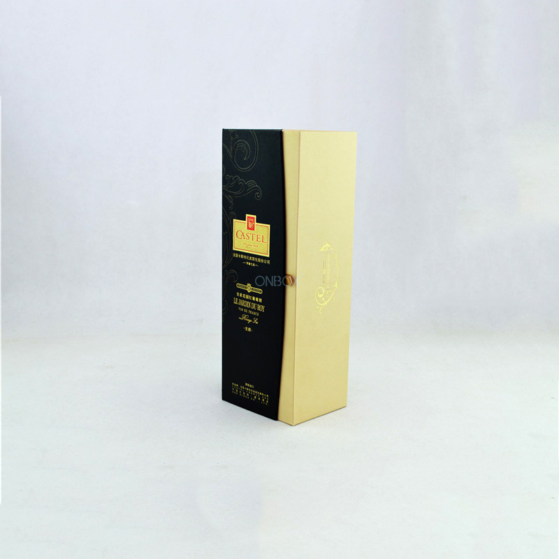 Black & Gold Flocked Wine Box - Premium Single Bottle Gift Packaging with Custom Insert