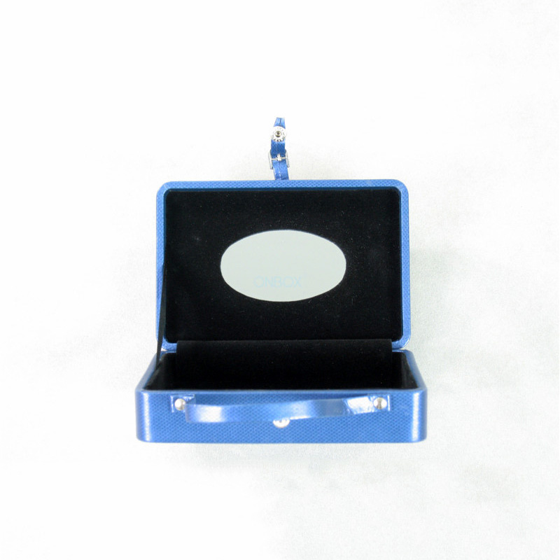 Glossy Blue PU Cosmetic & Gift Box - Travel Jewelry & Beauty Storage Case with Mirror