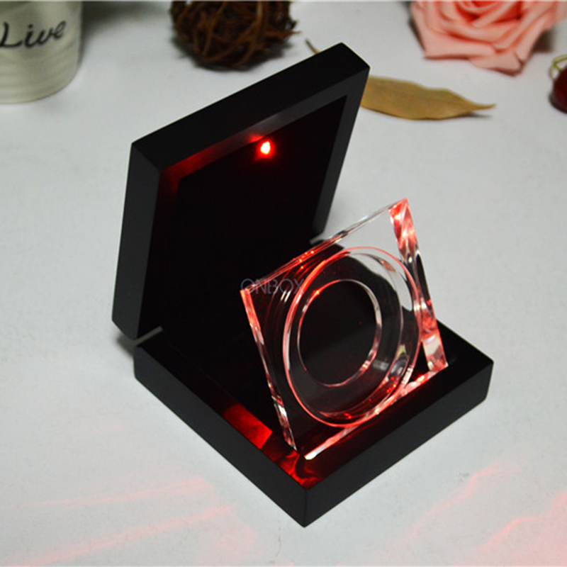 Black Matte Wooden LED Coin Box - Luxury Display Case with Acrylic Stand for Commemorative Coins