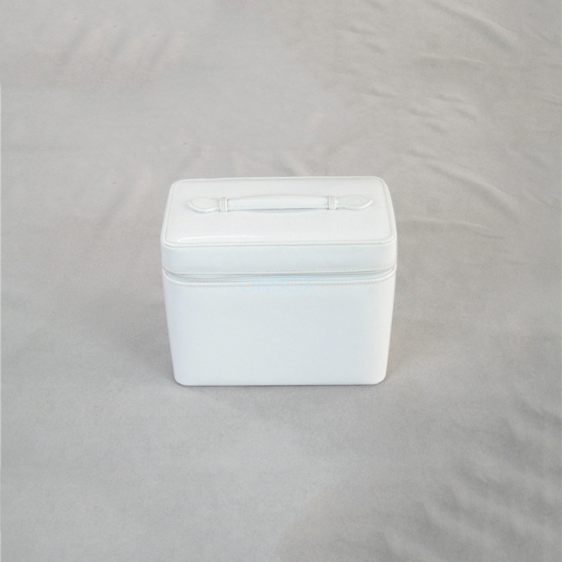 Glossy White PVC Leather Zipper Gift Box - Travel-Friendly Makeup Brush Storage Case