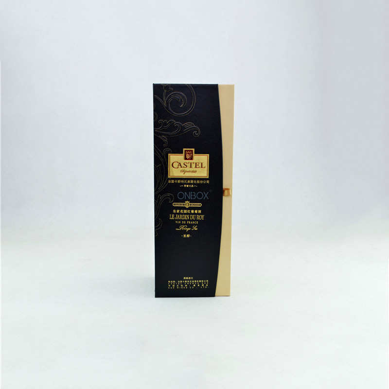 Black & Gold Flocked Wine Box - Premium Single Bottle Gift Packaging with Custom Insert