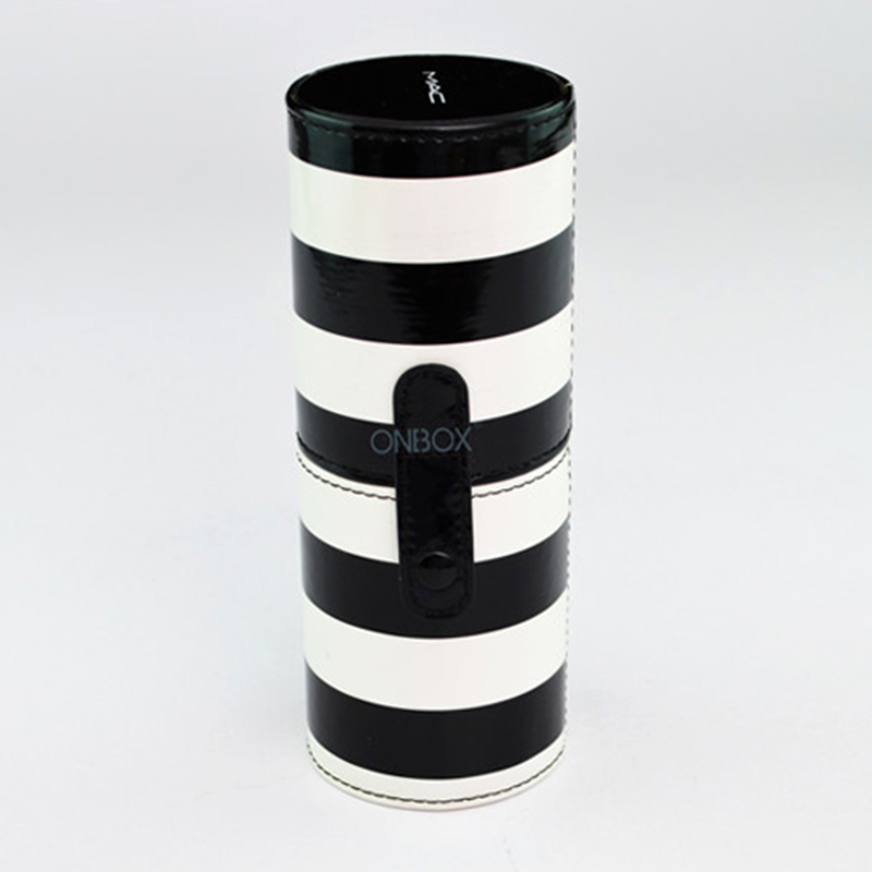Stylish Black & White Striped PVC Cosmetic Tube Box - Custom Makeup Brush Storage Case