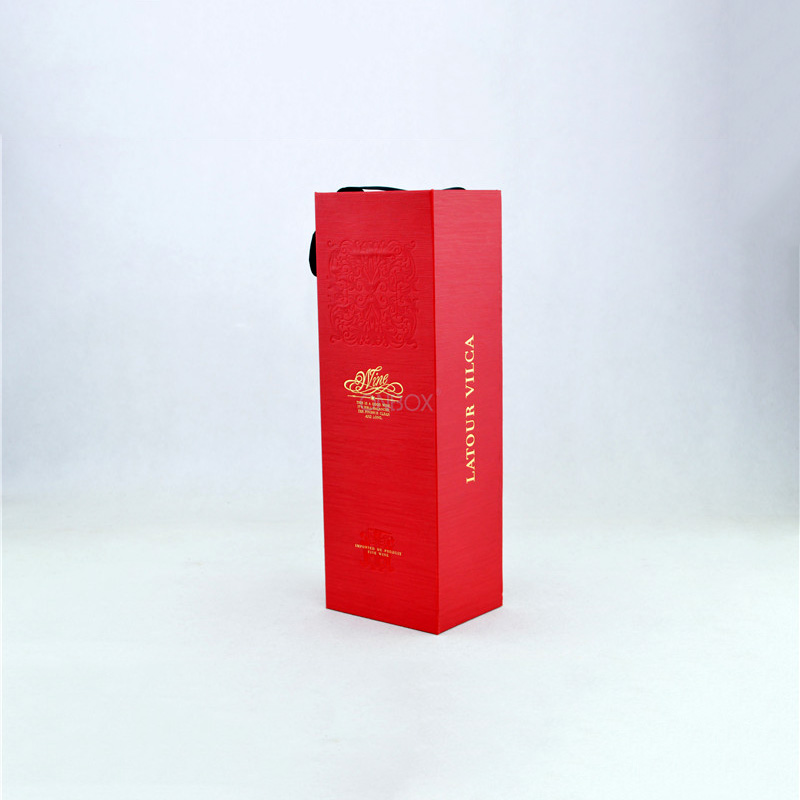 Wine Red Leatherette Foldable Wine Box - Premium Single Bottle Wine Gift Box with Carry Strap