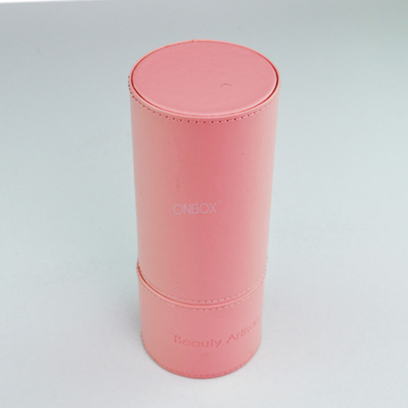 Soft Light Pink PU Cosmetic Tube Box - Custom Makeup Brush Storage Case for Beauty Tools