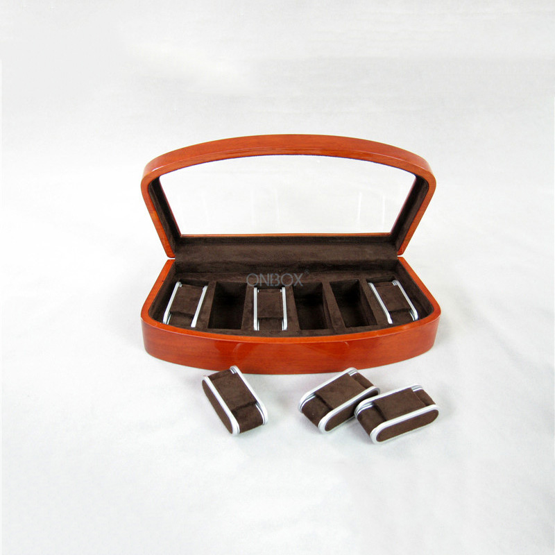 High-Gloss Wooden Watch Case with Window Display - 6-Slot Storage Box for Watch Collections
