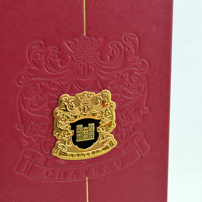 Deep Red Embossed Wine Box - Premium Single Bottle Gift Packaging with Magnetic Closure & Carry Strap