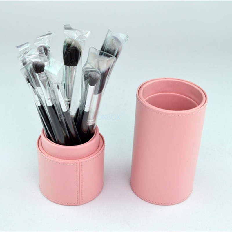 Soft Light Pink PU Cosmetic Tube Box - Custom Makeup Brush Storage Case for Beauty Tools