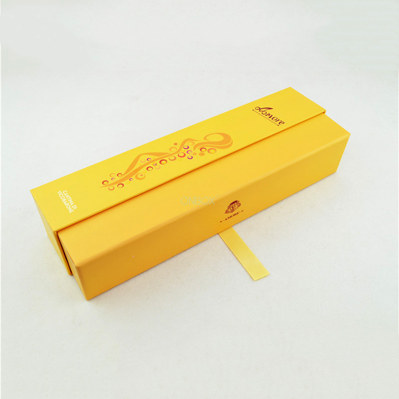Bright Yellow Printed Drawer Wine Box - Single Bottle Gift Packaging with Custom EVA Insert
