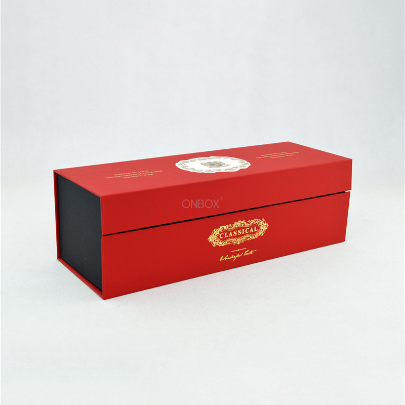 Red Specialty Paper Wine Box - Elegant Single Bottle Wine Gift Box with Magnetic Closure