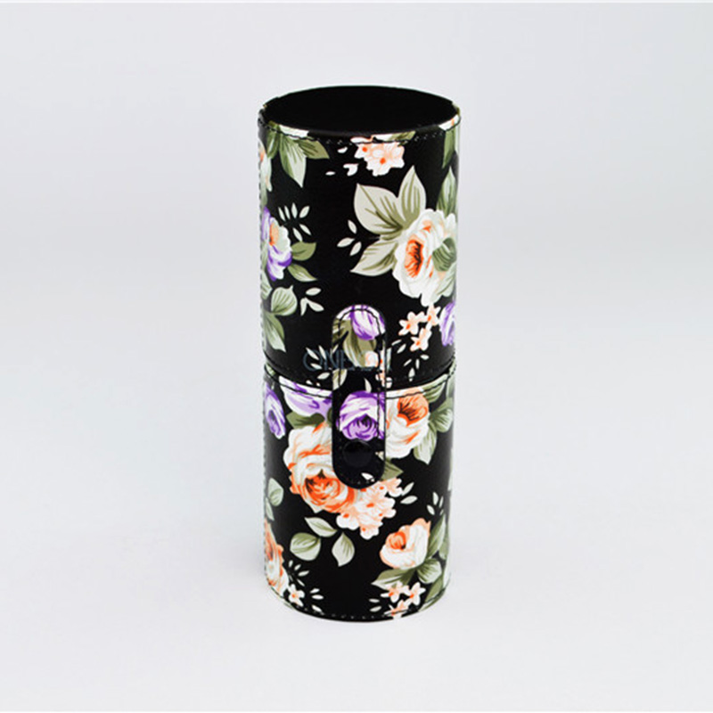 Floral Print PU Cosmetic Tube Box - Travel-Friendly Makeup Brush Storage Case
