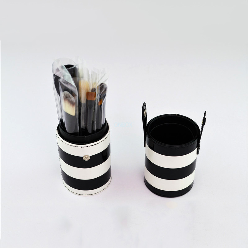 Stylish Black & White Striped PVC Cosmetic Tube Box - Custom Makeup Brush Storage Case