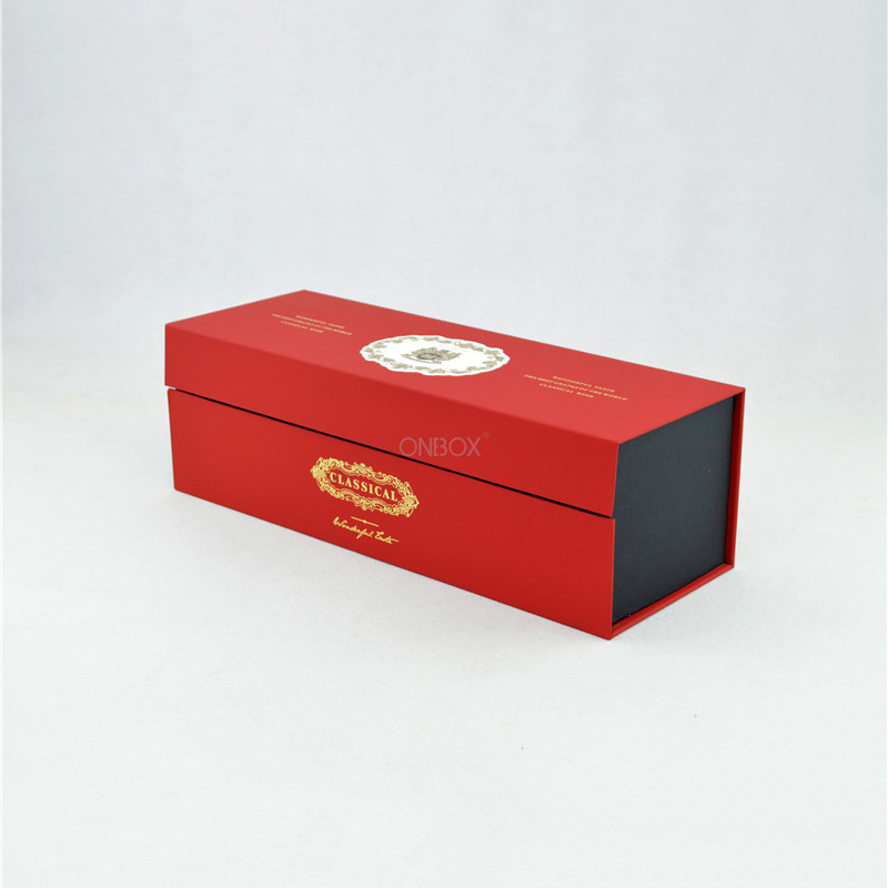 Red Specialty Paper Wine Box - Elegant Single Bottle Wine Gift Box with Magnetic Closure