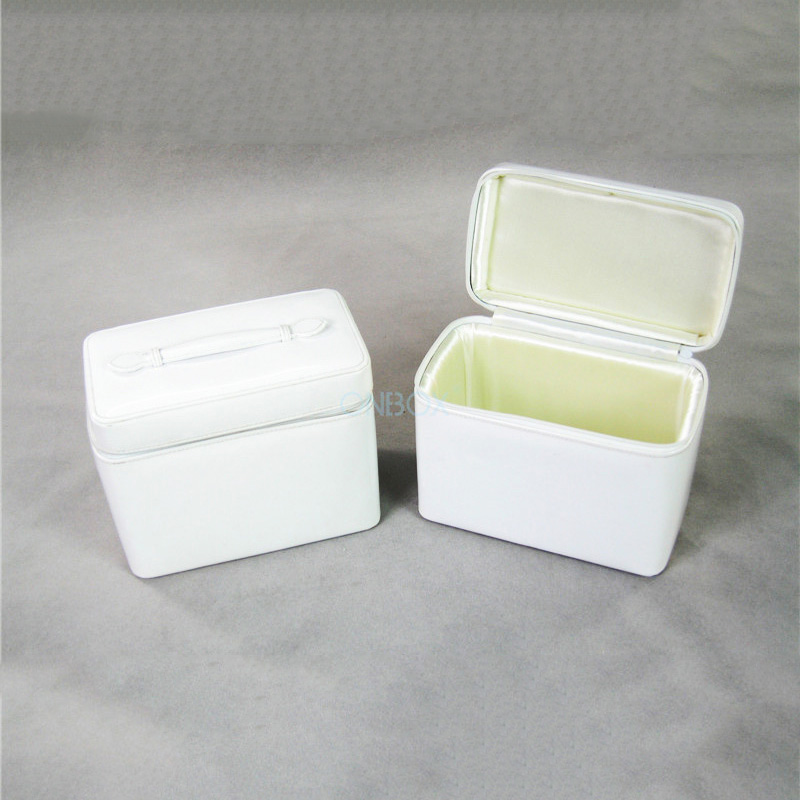 Glossy White PVC Leather Zipper Gift Box - Travel-Friendly Makeup Brush Storage Case