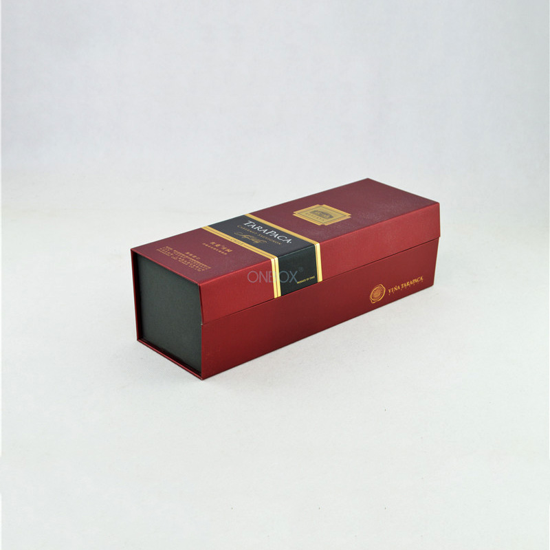 Burgundy & Gold Textured Wine Box - Single Bottle Gift Packaging with Custom Lining