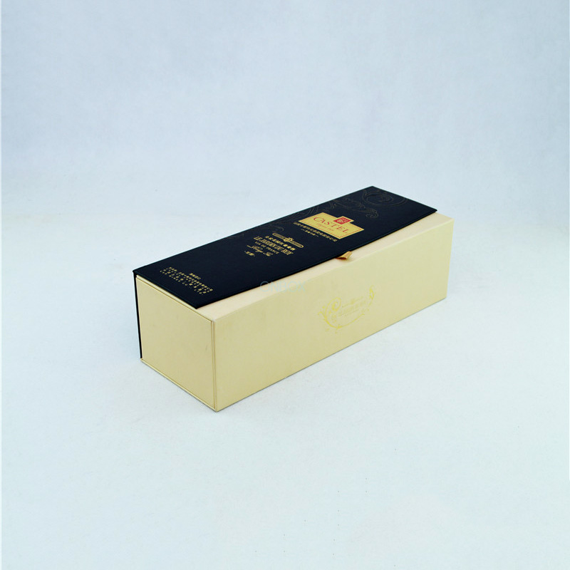 Black & Gold Flocked Wine Box - Premium Single Bottle Gift Packaging with Custom Insert