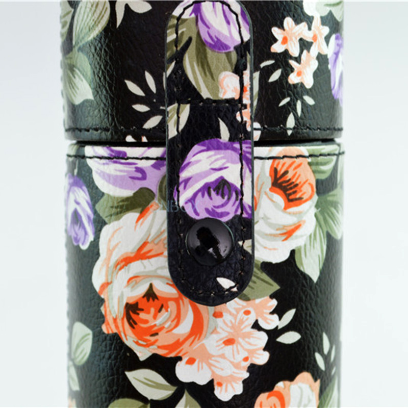 Floral Print PU Cosmetic Tube Box - Travel-Friendly Makeup Brush Storage Case