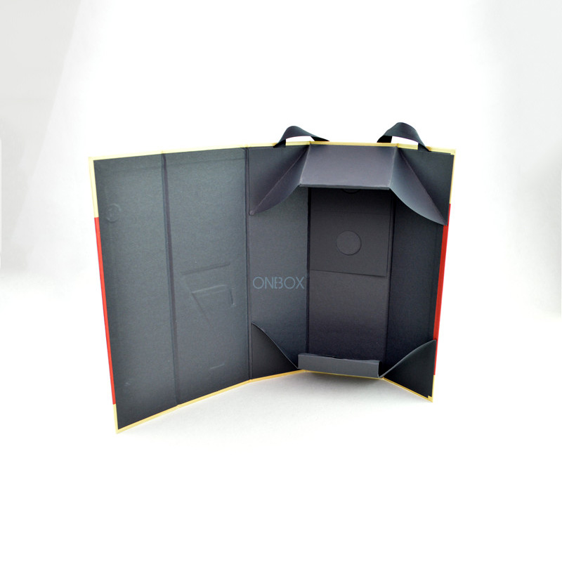 Bold Red & Yellow Foldable Wine Box - Vibrant Single Bottle Gift Packaging with Magnetic Closure