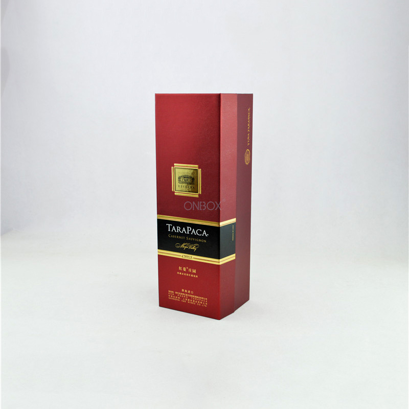 Burgundy & Gold Textured Wine Box - Single Bottle Gift Packaging with Custom Lining